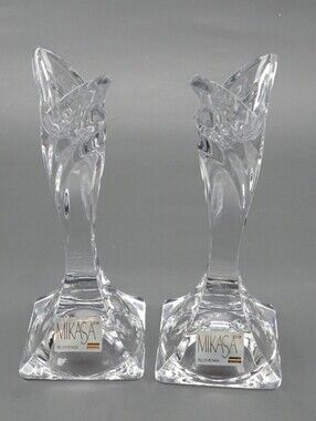 Vintage Mikasa Crystal Deco Taper Candle Holders-Marching Pair